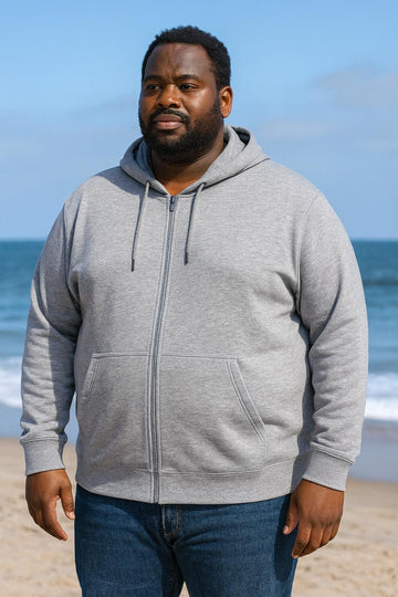 Big & Tall Full Zip Fleece Hoodie- Grey