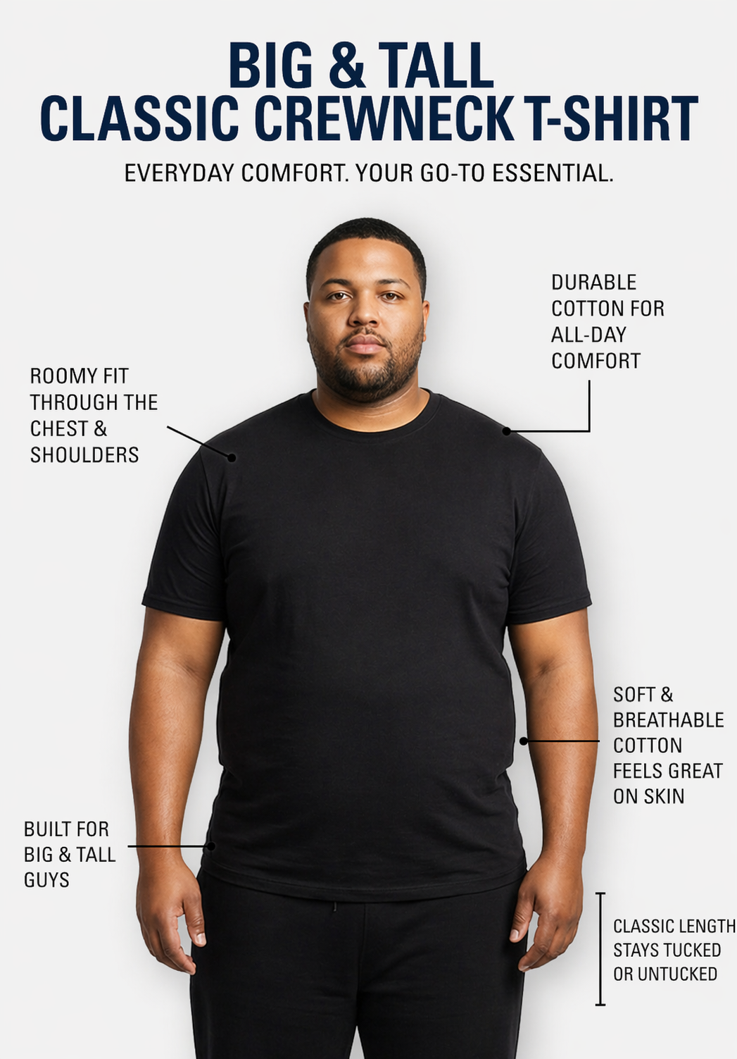 Big & Tall Classic Crewneck T-Shirt- Black