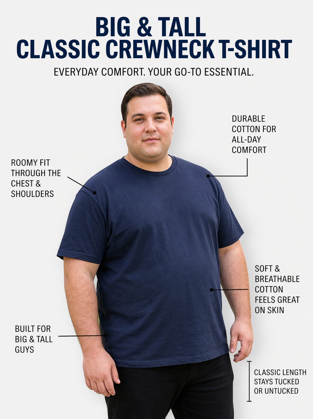 Big & Tall Classic Crewneck T-Shirt- Navy Blue