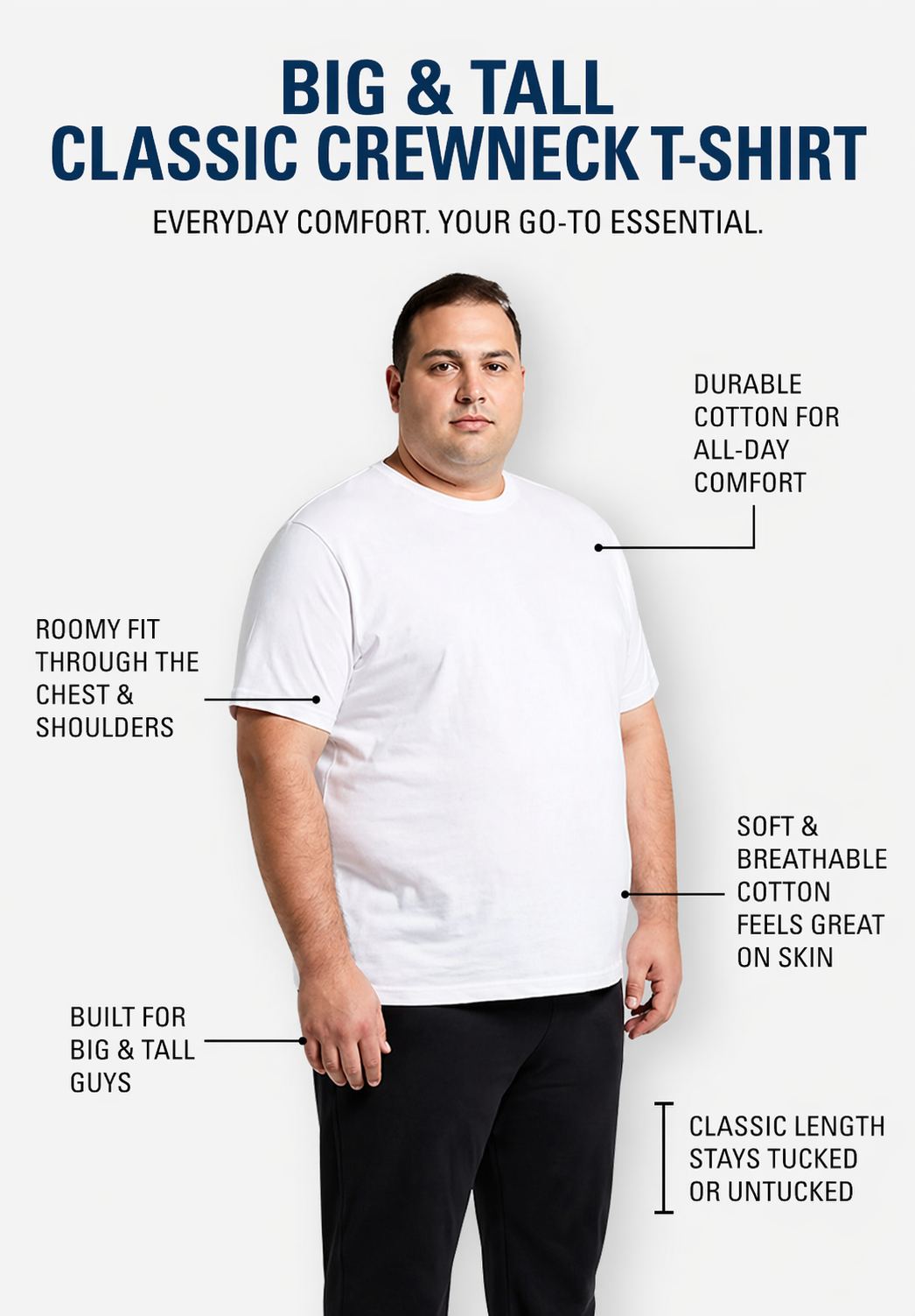Big & Tall Classic Crewneck T-Shirt- White