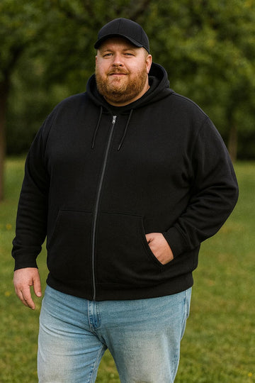Men's Plus Size Big & Tall Full-Zip Fleece Hoodie –Black| BT-501-BLK