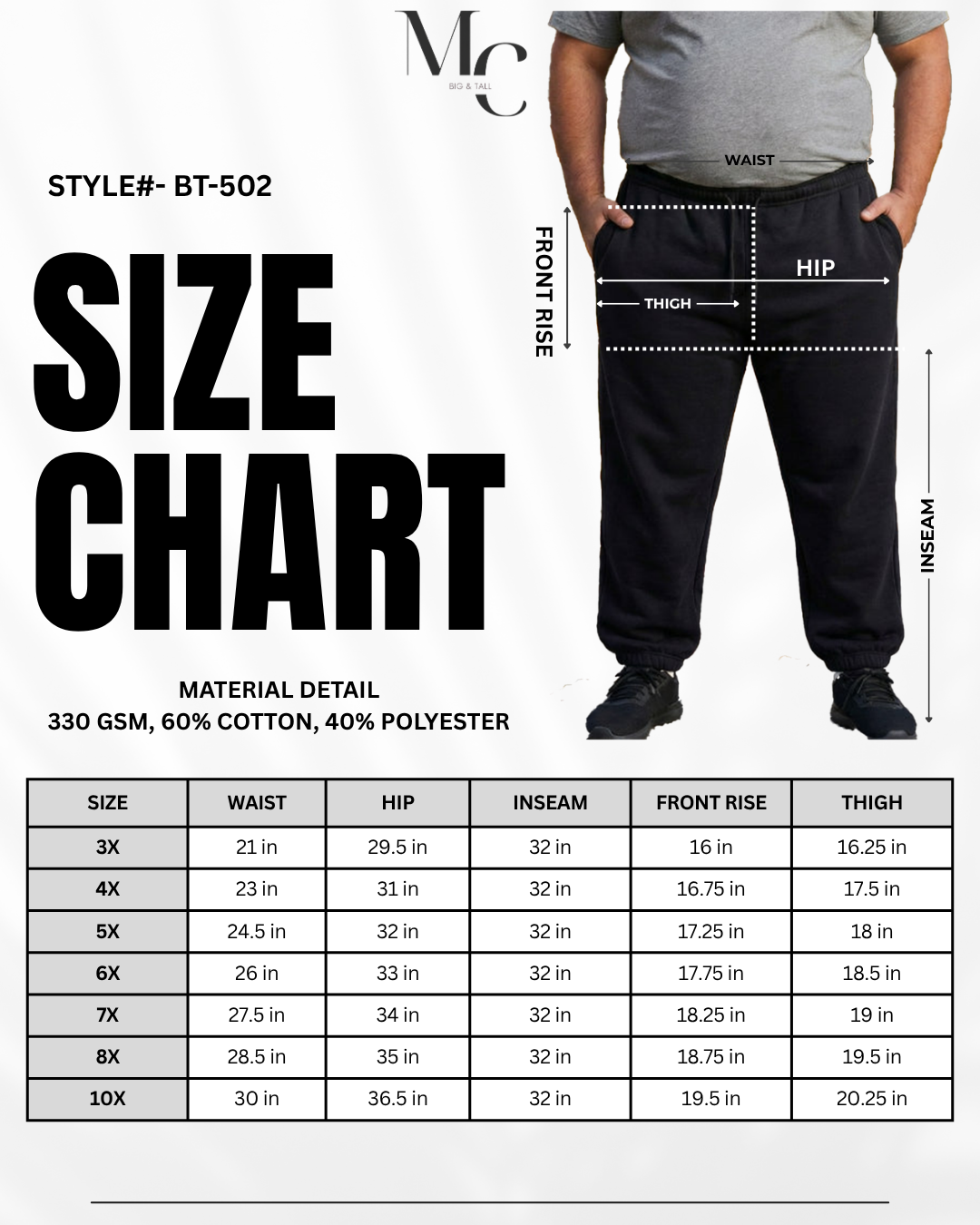 Pantalon de pyjama en molleton grande taille homme – Gris | BT-502-GREY