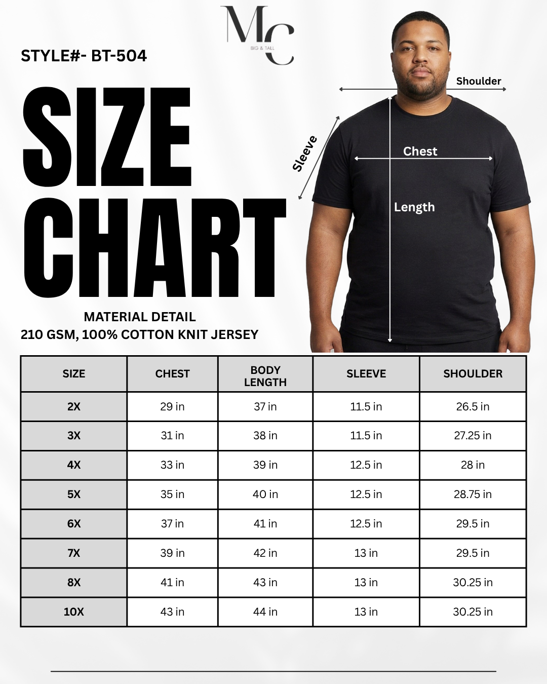 Men's Plus Size Big & Tall Classic Crewneck T-Shirt – Black | BT-504