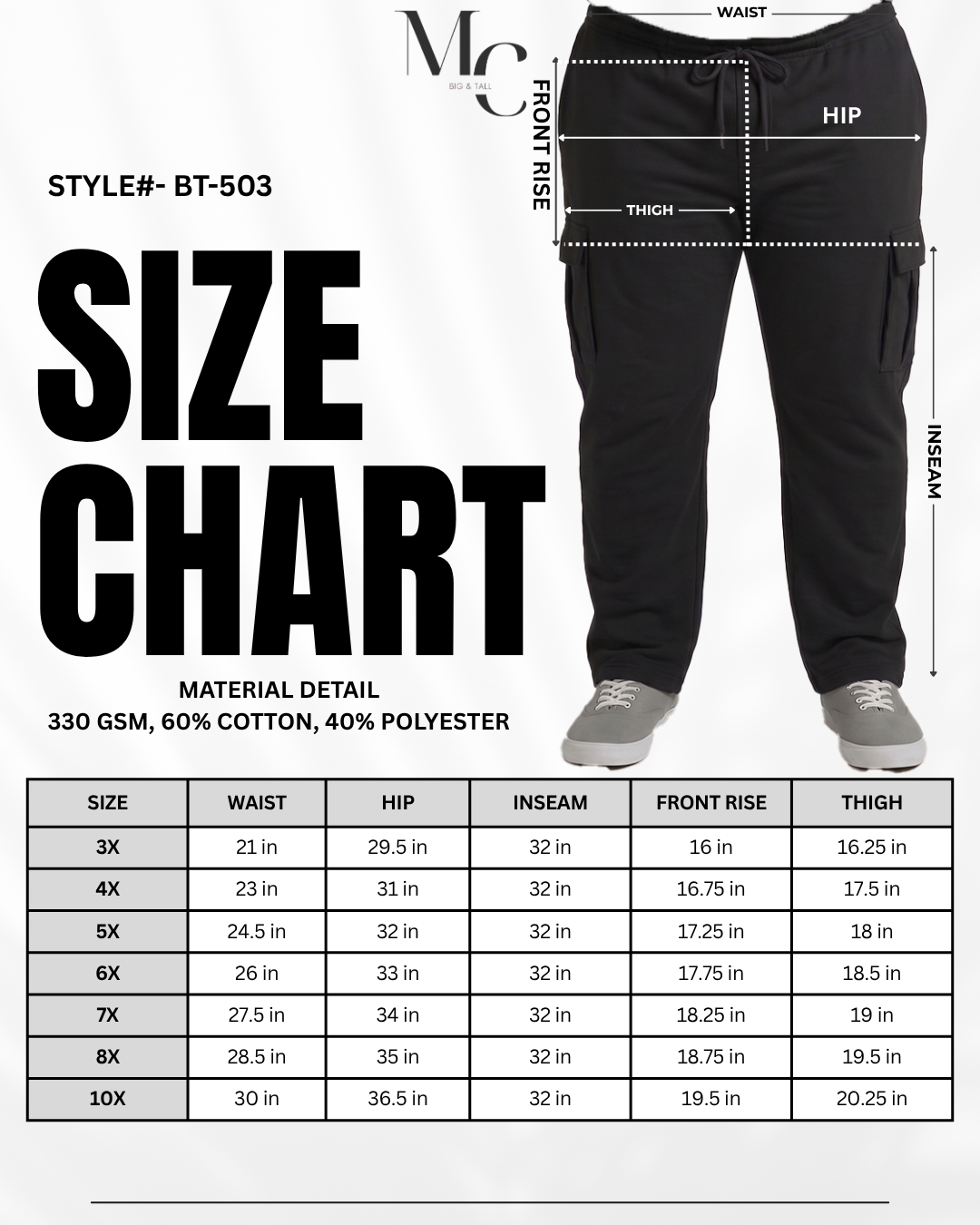 Men's Plus Size Big & Tall Fleece Cargo Lounge Pants – Heather Grey | BT-503-H.GREY