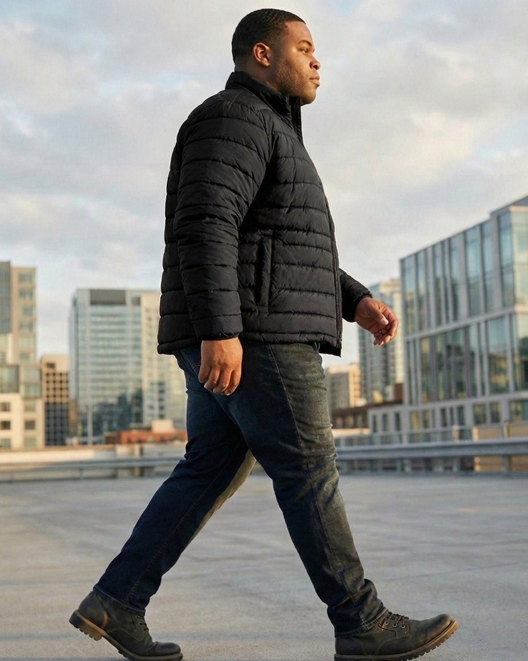 Big & Tall Insulated Puffer Jacket- Black