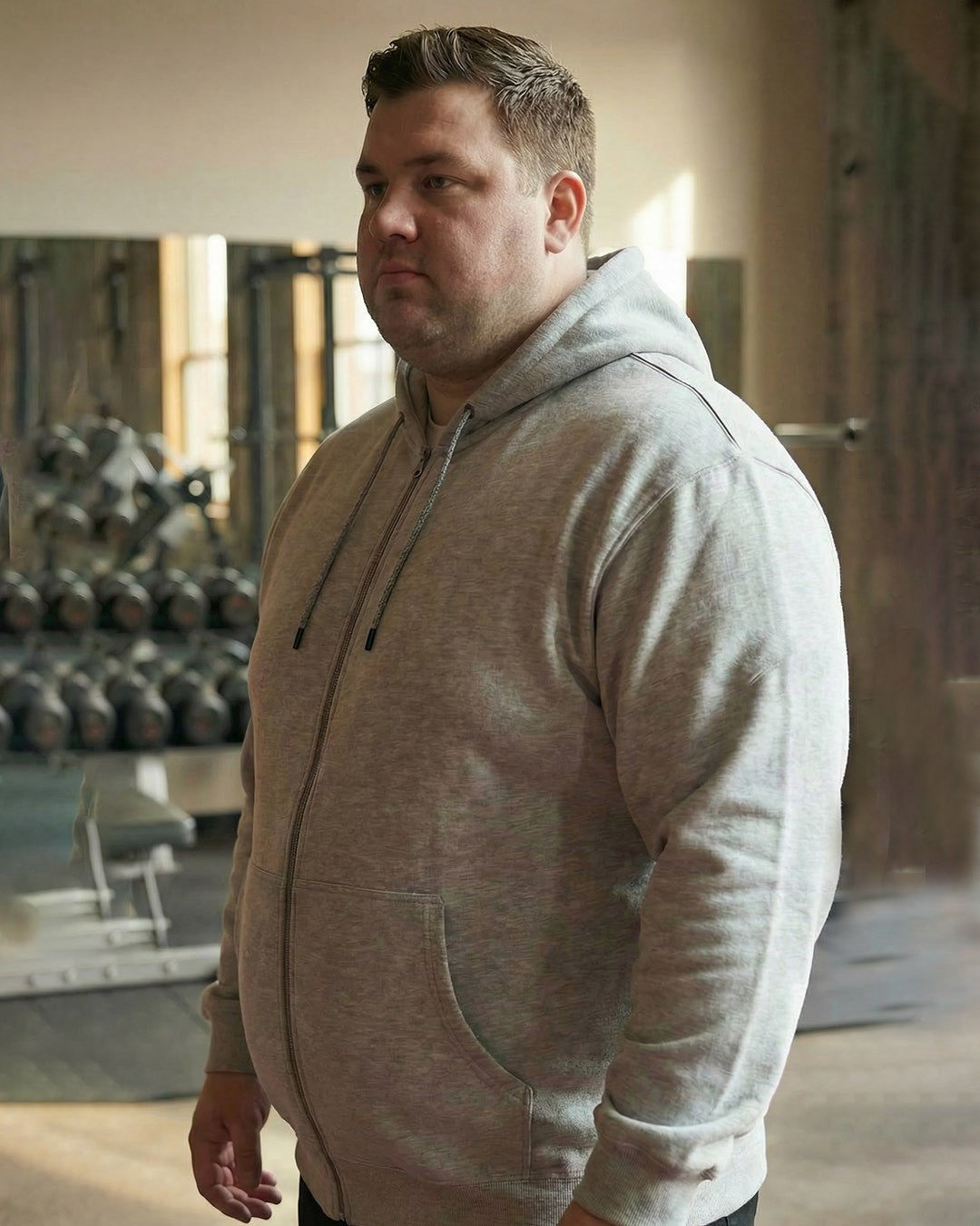 Big & Tall Full Zip Fleece Hoodie- Grey