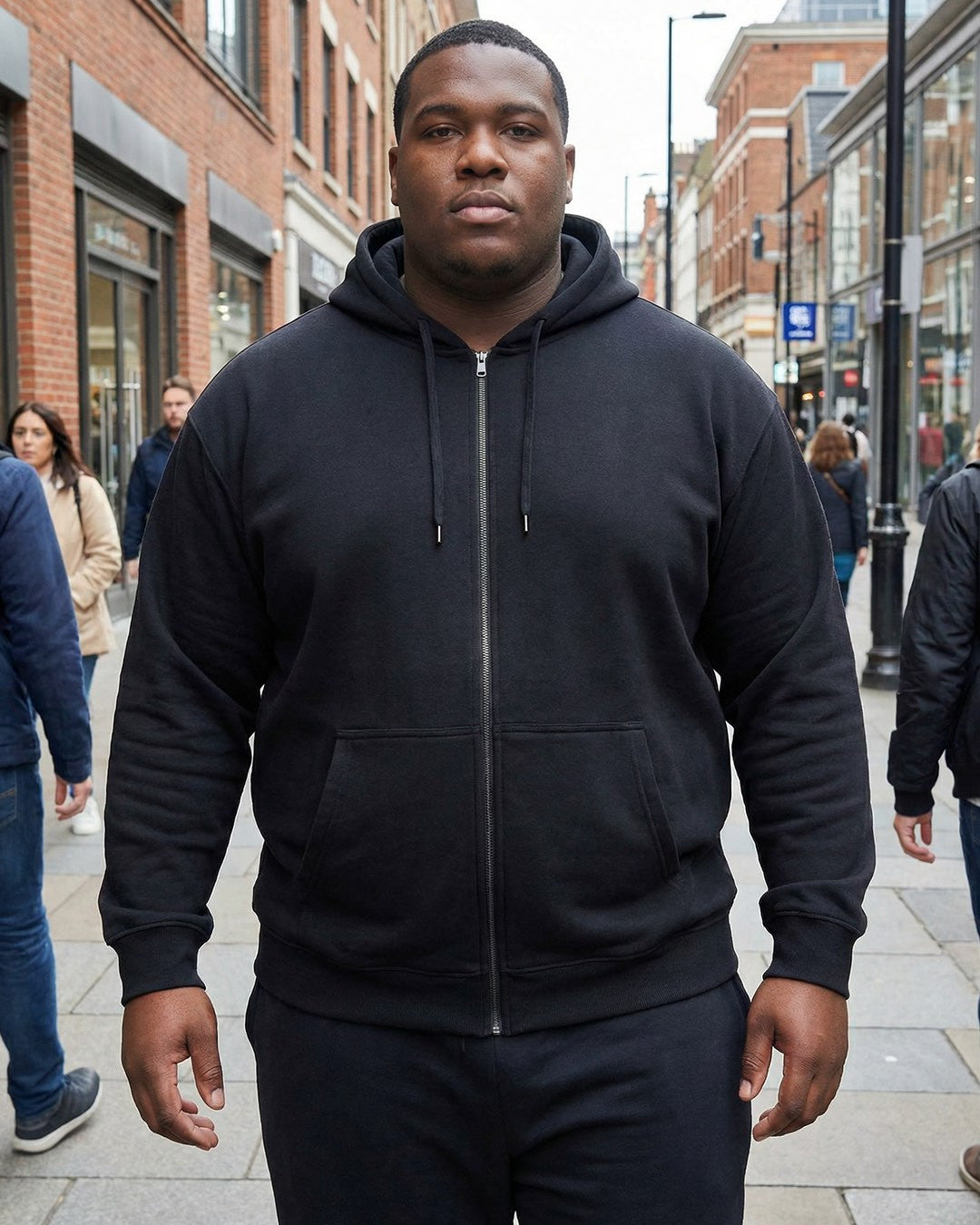 Big & Tall Full Zip Fleece Hoodie- Black